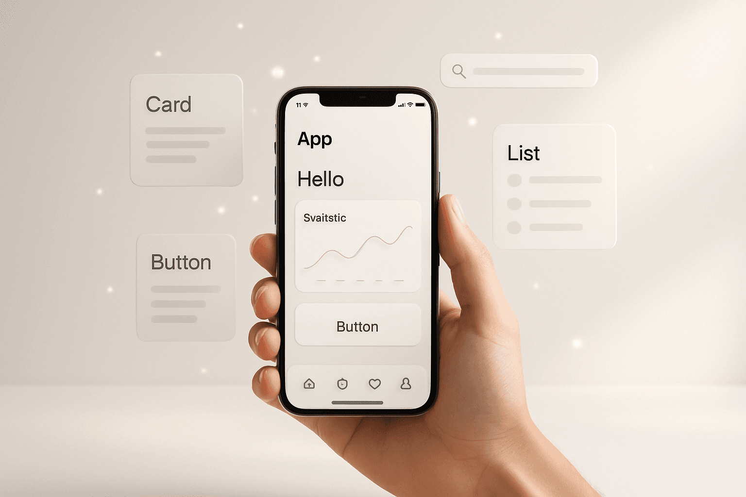 Pessoa segurando smartphone com interface moderna de aplicativo mobile em desenvolvimento