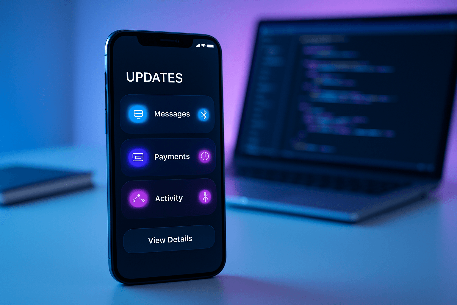Desenvolvedor visualizando mudanças de app mobile instantaneamente em smartphone moderno com interface fluida